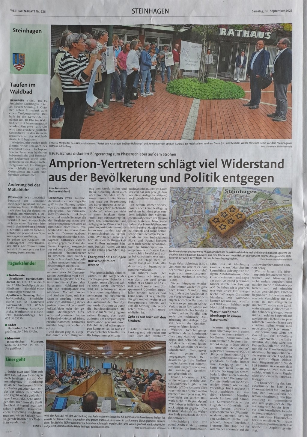Bericht von der Bauausschusssitzung in Steinhagen – Widerstand aus Politik und&nbsp;Bevölkerung